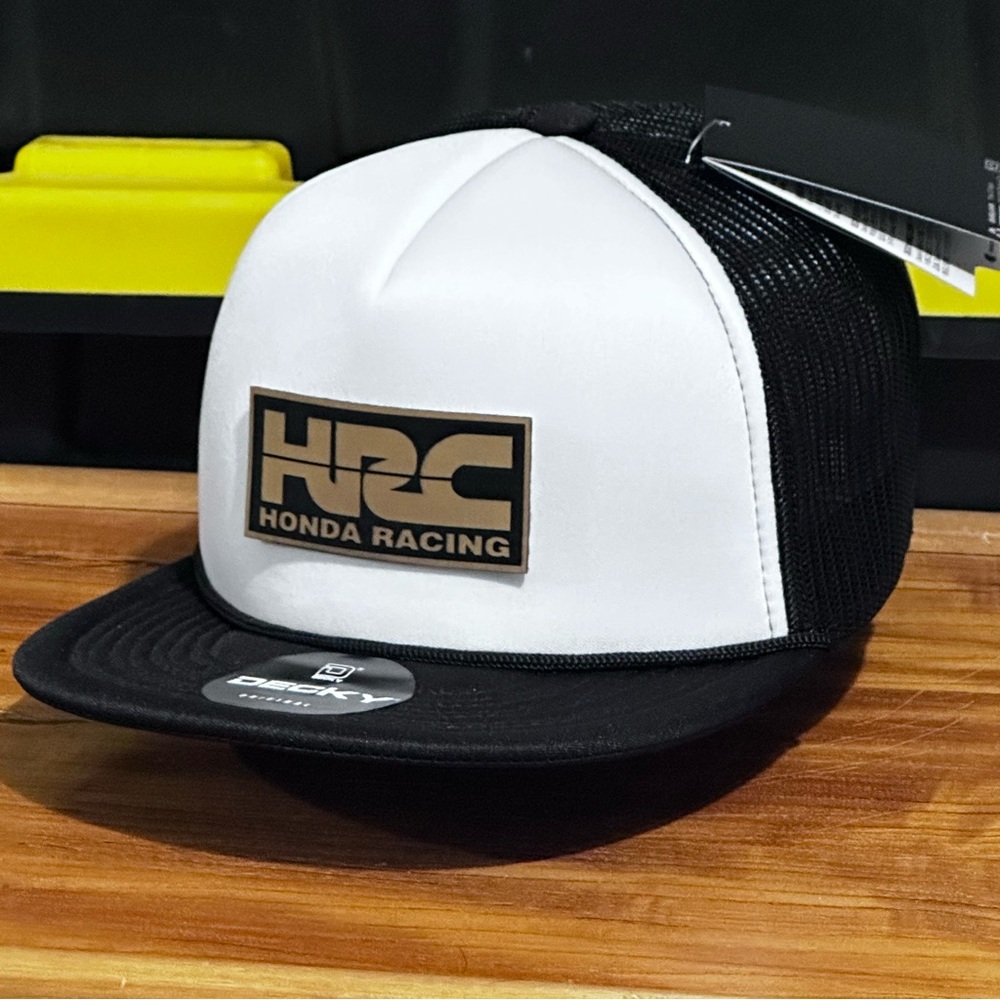 HRC Honda Racing Foam Trucker Hat Black And White Color